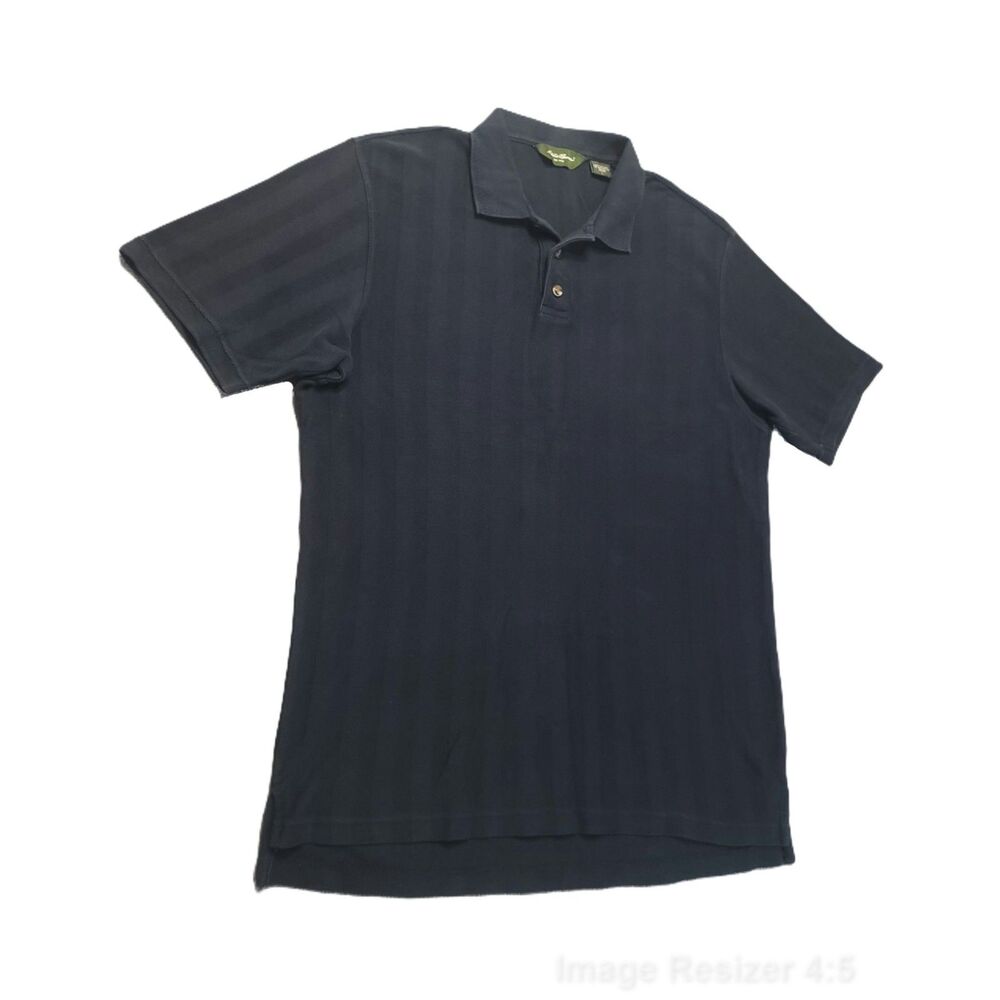 Eddie Bauer Polo Shirt Mens L Black Textured Herringbone Cotton Short Sleeve